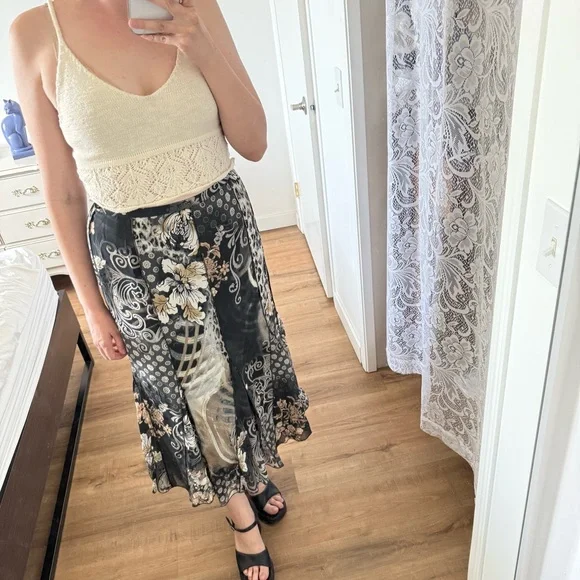 Patchwork Midi Skirt, Multi Floral Pattern Fairy High Rise S - Picture 2 of 12